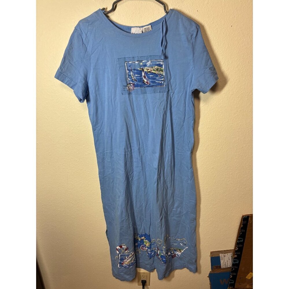 VTG Bobbie Brooks Dress Coastal Beach Summer Vacation Maxi Blue Size Large 12/14